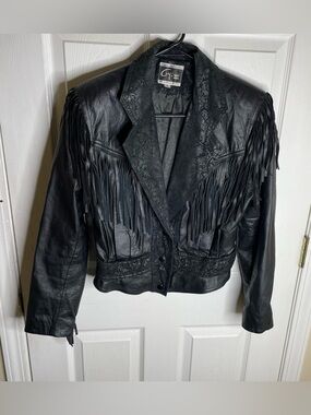 Vintage G-III Global Identity Black Leather Fringe Western Jacket Sz Small